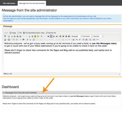 site administrator message