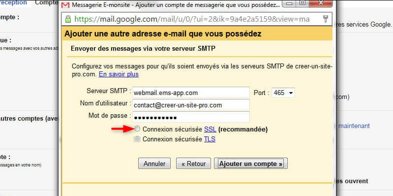 Tick the SSL box