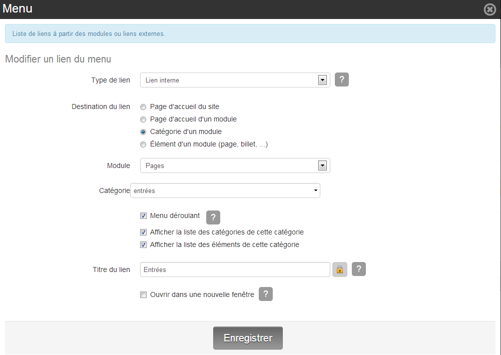 Show the list of subcategories and pages