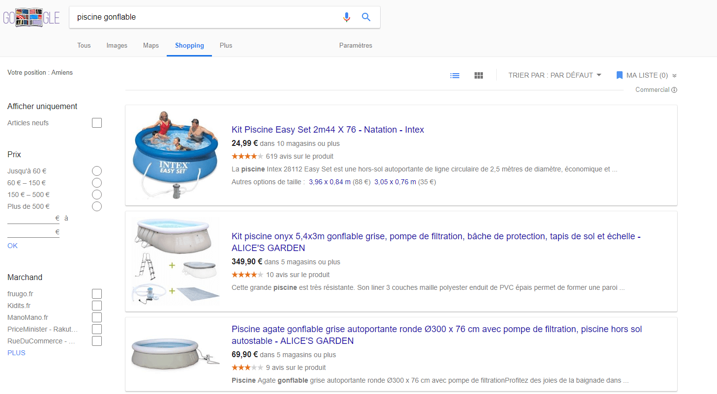 Google Shopping tab